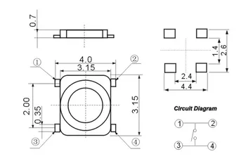 100BUC 3x3x0.8mm 3*3*0.8 mm Micro Comutator Galben film Subțire apăsați comutatorul cu cheie 4P Buton Comuta SMD Film comutator 12V 0.5 a