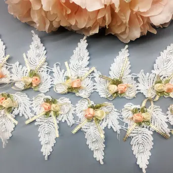 10buc Frunze Aplicatiile Fluture Arc Dantelă de Epocă Cusut Panglica de Flori Pearl Margele Tăiați Tesatura Rochie de Mireasa Brodate Meserii
