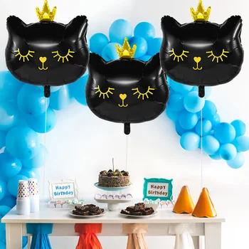 1buc Desene animate Coroana Cat de Film de Aluminiu Balon Roz Negru Coroana Pisica Drăguț Cap de Aniversare pentru Copii Petrecere de Nunta Decor Acasă Consumabile