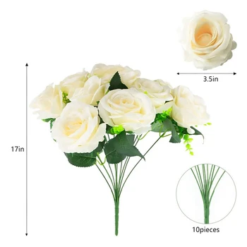 2 Buc Flori Artificiale Decorative Nunta Buchet Decorativ De Flori De Plastic Masa Center (10 Primăvară Trandafiri)
