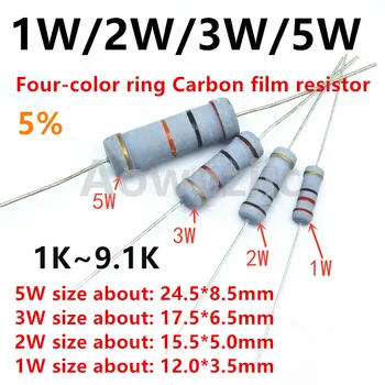 200pcs 3W film de Carbon rezistențe de 5% （1K-9.1 K）Inel de Putere Rezistor de 1K 1.2 K 1.5 K 1.8 K 2KJ 2.2 K 2.4 2.7 K K 3K 3.3 3.6 K K 3.9 4.3 K K Ohm
