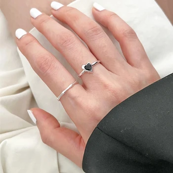2023 Nou Argint 925 Inel Cu Diamant Alb Negru Agat In Forma De Inima Inel Femei De Logodnă Și De Căsătorie Bijuterii De Lux