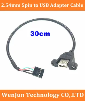 30CM Dupont 2.54 mm 5Pin pentru USB de sex Feminin Adaptor de Alimentare Extender Cablu cu Surub Montare Panou Gauri -10buc/lot