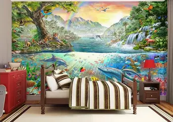 3D Stereoscopic picturi Murale ocean world dolphin Tapet Pentru camera de zi Dormitor Safa Tv Fundal Tapet