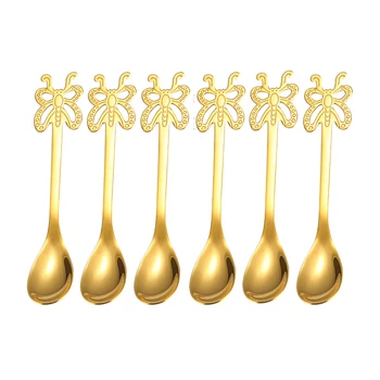 6 Buc Linguri De Cafea 304 Din Oțel Inoxidabil Mâner Tip Fluture Mini Lingura De Aur Lapte Ceai Lingură De Acasă Mese De Bucătărie Veselă De Masă