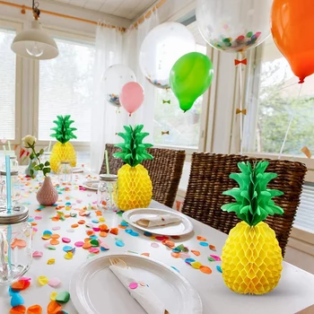 6 Bucati De Ananas Fagure De Miere Florale Hârtie Ananas Masă Decoratiuni Agățat Galben Pentru Tropical Party