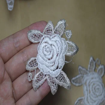 7.5*7cm(5 buc/lot)chineză stil de argint alb patch-uri de flori de Nunta de Mireasa Broderie Dantelă patch-uri de Cusut Dantelă Aplicatiile 17010710