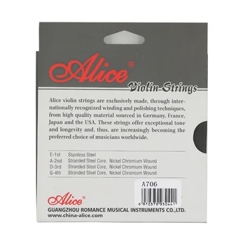 Alice Profesionale A706 Corzi de Vioară Irecuperabile Miez de Oțel Importate din Oțel Inoxidabil, Un Set pentru Vioară Mărime 4/4 3/4 1/2 1/4 1/8