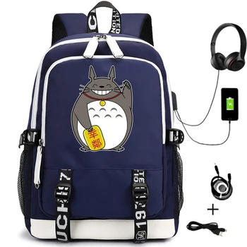 Anime Vecinul Meu Totoro Desene animate Rucsac Scoala Pungi Pentru Adolescenti Unisex Casual USB Călătorie Laptop Saci de Umăr cu Fermoar, Ghiozdanul