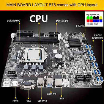 B75 BTC Mining Placa de baza G530/G630 CPU+8G DDR3 RAM+Fan+Surubelnita+Comutator de Linie de 12 USB3.0 GPU Slot LGA1155 DDR3, SATA3.0