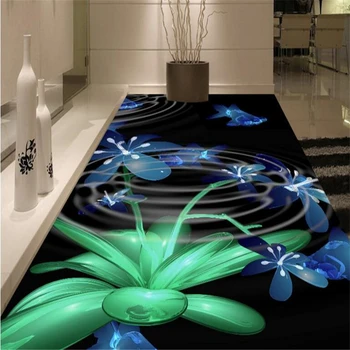 BEIBEHANG Mare personalizat podele postat 3D camera de zi stralucitoare flori albastre purta îngroșat rezistent la apa podea decor