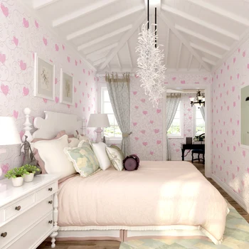 Cald Fată Romantic Princess Room Tapet Dormitor Roz Non-Țesute Sala de Nunta Inima Dragoste Tapet Camera Copiilor de Hârtie de Perete