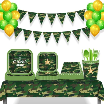 Camuflaj Partid Decor Camo Baloane Happy Birthday Banner Panza De Paianjen Veselă De Unică Folosință Seturi Soldat Al Armatei Militare Consumabile Partid