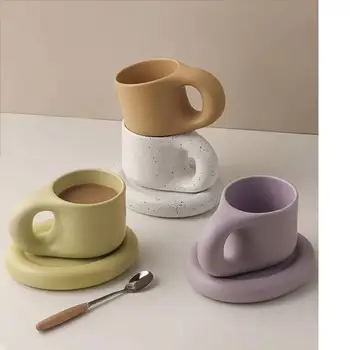 Creative Colorate Grăsime Cani Ceramica cu Farfurie Cana de Cafea Ceai Lapte Birou Cupe Drinkware Cel Mai bun Cadou de Ziua de nastere pentru Prieteni