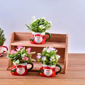 Crăciunul Mic Bonsai Plante Artificiale De Flori False Mos Craciun Cana Ceramica Pentru Show Fereastra Birou Acasă De Crăciun Decorare Elemente De Recuzită
