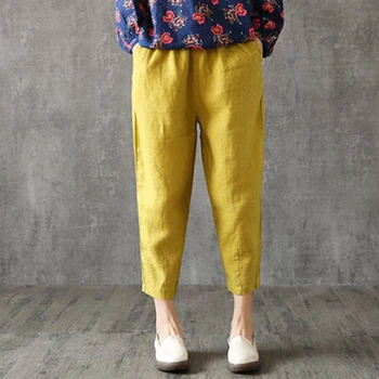 De Înaltă Calitate Femei Primavara-Vara Pantaloni Lenjerie De Pat Din Bumbac Solidă Talie Elastic Culori Bomboane Harem Pantaloni Moale Pentru Femei