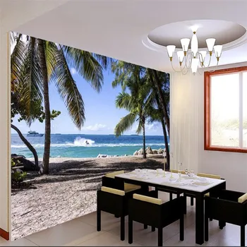 Dimensiune particularizată Tropicale Copac de nucă de Cocos Plaja Peisaj Natural 3D Hârtie de Perete Home Decor Mural Dormitor Decor Auto-adeziv Tapet
