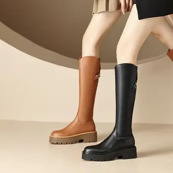 Dimensiunea 34-40 Microfibra + Piele Naturala Femei Debarasarea Cizme Fund Gros De Moda Toamna Iarna Moderne De Pantofi Cu Toc Înalt Cizme Genunchi