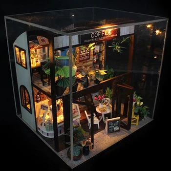 DIY Păpuși Kit cu Mobilier din Lemn 3D in Miniatura Casa cu Capac de Praf