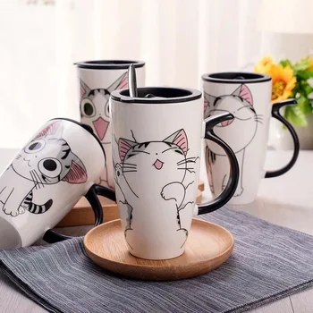 Drăguț Pisica Ceramica Cana de Cafea Cu Capac Capacitate Mare de Animale Cani creative Drinkware Cafea, Ceai, Cani Cadouri inedite pentru pahare cu lapte 600ml