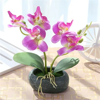 Dublu Fluture Orhidee Ghiveci Cu Planta Artificiala De Flori De Mătase Bonsai Ciment Ghiveci De Flori De Nunta Petrecere Acasă Decor Gradina