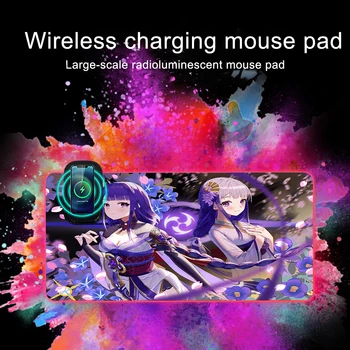 Elan RGB LED-uri Mouse Pad Genshin Playmat Yae Miko Încărcare Wireless Covor Raiden Ei Backlit Tabelul Mat Xiao Jocuri Accesorii