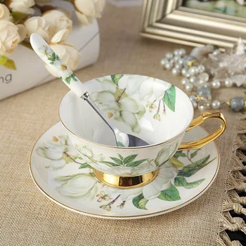 Elegant Floare Bone China Ceașcă De Ceai Farfurie Set De Lingura De Ceramică Ceașcă De Ceai Din Portelan Alb De Cafea Ceasca De Ceai Ceașcă De Espresso Cafe