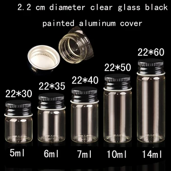 En-gros de 50pcs/lot 14ml(22* 60* 14mm), vopsite in Negru, aluminiu capac de sticlă, transparent etanșare mici sticle, flacoane de sticlă