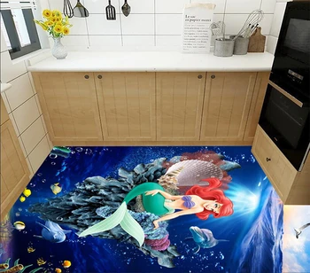 Etaj tapet Sirena cu delfin lumii subacvatice 3D pictura podea
