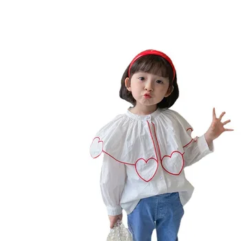 Fata de Dragoste Tricou Guler Solid Tricou Copii Top haine Copii Fete Tricou Alb cu Maneci Lungi din Bumbac pentru Copii Dantelă Fata Bluze Bluza