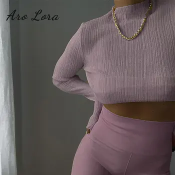 Femei Elegante Vedea Prin Maneca Lunga Guler Topuri Solid Sexy Slim Tricouri Toamna Streetwear Y2k Feminin De Bază Elastic Tees