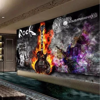 Foto personalizat Tapet 3D Chitara Rock KTV Muzica Bar Scule de Fundal pictura Murala de Perete Vintage de Perete Graffiti Pictura Papel De Parede