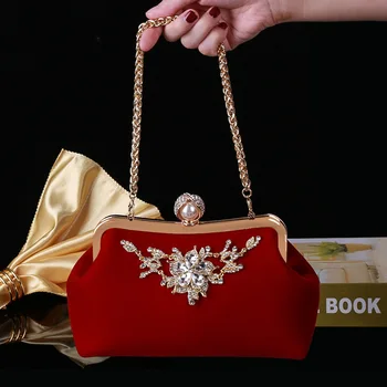 Geantă de mână, geantă de mână de Lux 2022 noi nunta ambreiaj de sex Feminin mireasa deține o geantă de mână roșu cu rochia-sac cheongsam