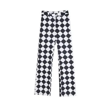 Goth Sexy Geometrice Pantaloni Harajuku Punk Negru și Alb Grilă de Înaltă Talie Pantaloni Streetwear Femei 2022 Nou Toamna Pantaloni Lungi