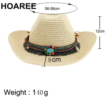 HOAREE Fermiera Cowboy Pălărie Sombrero Vest Capac Produsului Nou-Paie de Jazz Stil Etnic Bej Vara Plaja Paie, Pălării de Soare