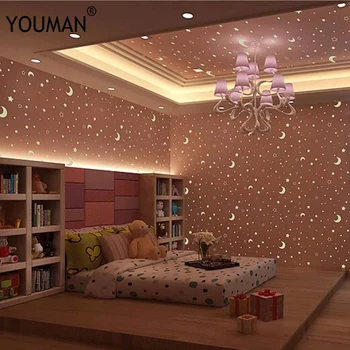 Imagini de fundal Youman 3D Tapet rezistent la apa stele Luminoase fluorescente pentru pereti in role pentru baie pentru copii, cameră pentru camera de zi