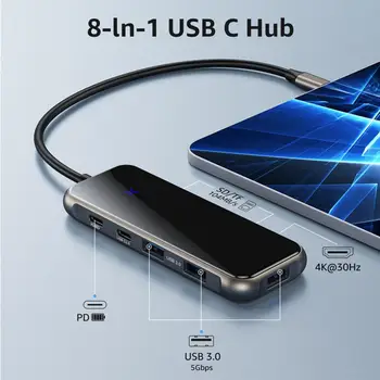 Interfata Extensie 5Gbps USB3.0/2.0 Tip C compatibil HDMI Splitter Cablu Hub TF/SD-Card Reader pentru Birou
