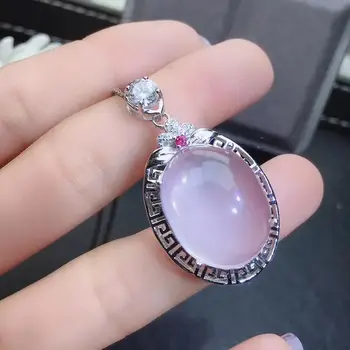 KJJEAXCMY bijuterii fine naturale Cuart roz argint 925 femei pandantiv colier lanț set inel de susținere test la modă
