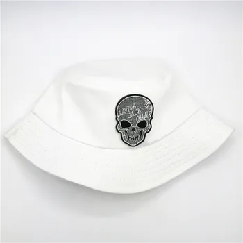 LDSLYJR personalitate craniu broderie de bumbac Pălărie Găleată Pălărie Pescar călătorie în aer liber pălărie de Soare Capac Pălării pentru bărbați și Femei 277