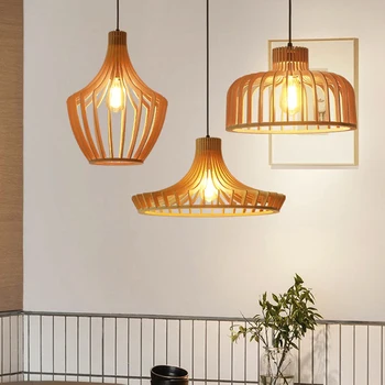 Lemn Colivie Pandantiv cu led-uri de Lumină Creative Restaurant Bar cafenea Corpuri de Iluminat Dormitor, Sala de Mese Interior Lampi