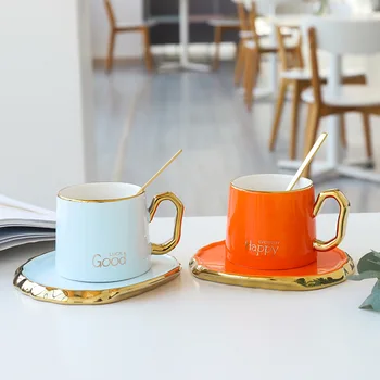 Mic, curat, modern, simplu, scrisoare de-a pictat ceramica cana de cafea si set de ceai farfurie restaurant cadou