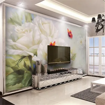 Milofi foto personalizat imagine de fundal de mână-pictat trandafir alb fluture TV de perete de fundal pictura acasă decor fundal pentru perete