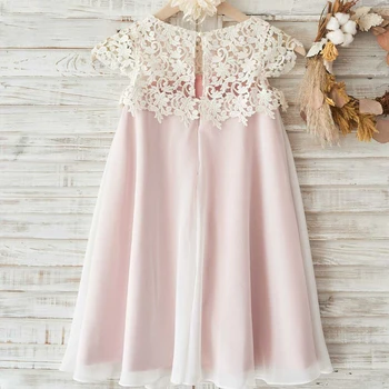 Mvozein dantela roz Flori girl rochii pentru nunti colier de Perle Fata de potrivire rochii comuniunea Copil Rochie de Ziua 、