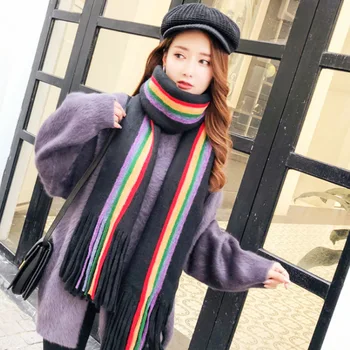 Noi Imitație Eșarfă de Cașmir Femei Versiunea coreeană Benzi Colorate Tricotate Îngroșat Eșarfă Șal Cald și Vânt Eșarfă