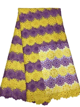 Noi violet cu galben, solubil în apă, pietre Africane cablul de dantela dantela material tesatura pentru femei rochie de mireasa 5 Metri