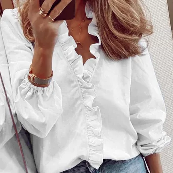 Noul Hot-Vânzare Femei Topuri Si Bluze Elegante Cu Maneca Lunga Alb Ol Tricou Doamnelor Camasa De Culoare Solidă Femme Streetwear