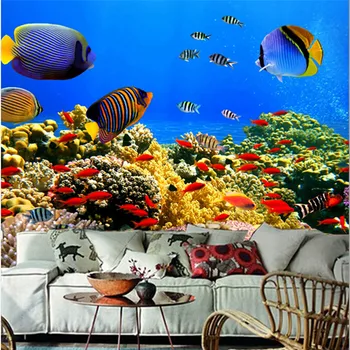 Obiceiul picturi murale 3D, 3D lumii subacvatice de Corali Pește Animale imagini de fundal ,cafenea perete camera de zi canapea TV de perete hârtie de perete dormitor