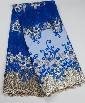 Paiete africane cablul de dantela tesatura din africa elvețian voile dantelă înaltă calitate, plasă de tifon Albastru Regal francez dantela tesatura pentru nunta