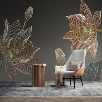 Personalizat Murală Tapet Stil Chinezesc Linie de Desen de Flori de Lotus de Lumină de Lux 3D Relief sculptat Living Fundal de Hârtie de Perete