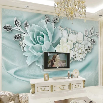 Personalizate 3D picturi Murale în Stil European Flori Albastre Bijuterii Pânză de Mătase Fotografie Tapet pentru Dormitor, Living cu TV, Canapea de Fundal